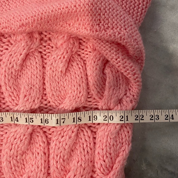 Lady Van Heusen Size L Chunky Bubblegum Pink Hand Knit Cable Collared Sweater - Picture 9 of 10